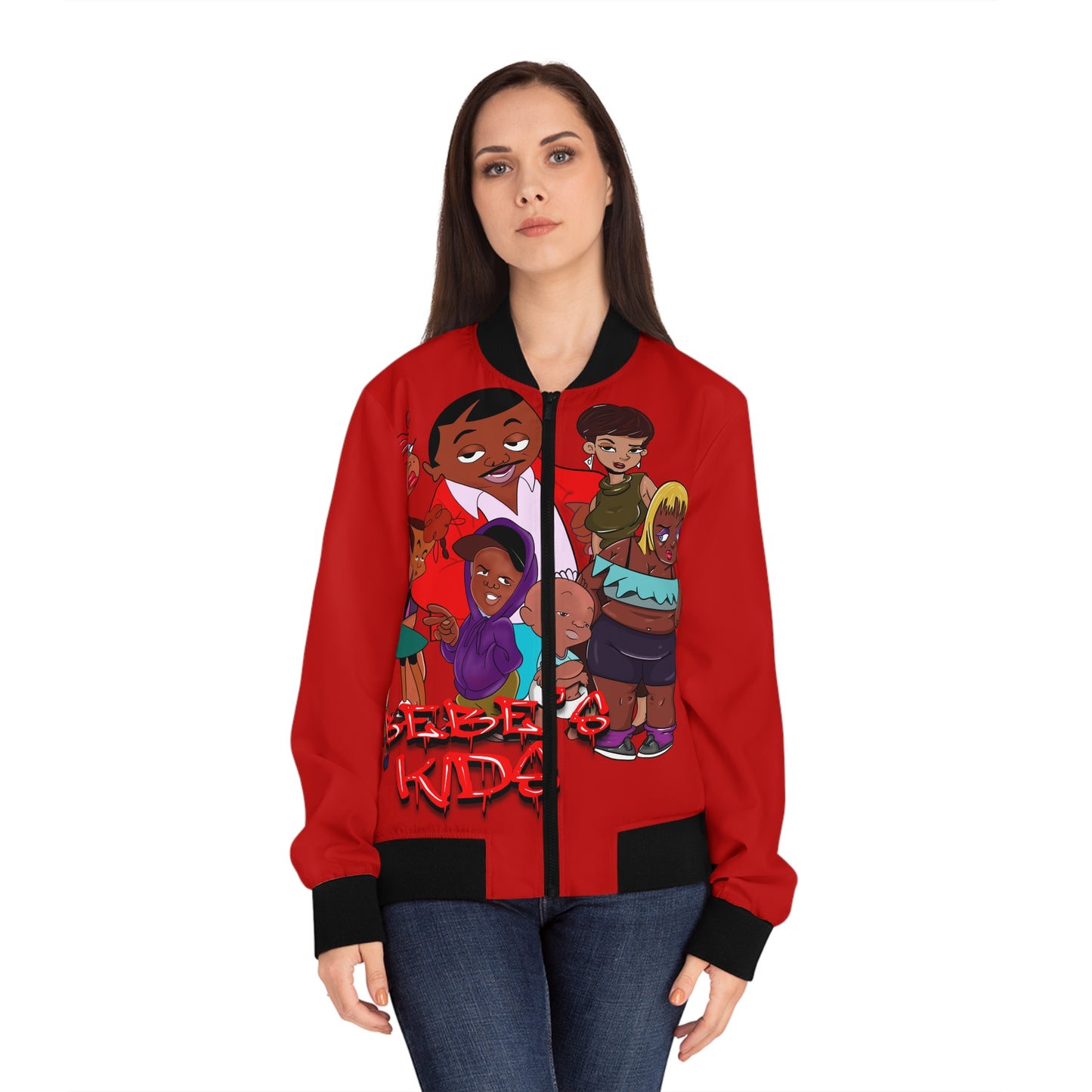 Bebe kids red Women's Bomber Jacket (AOP)