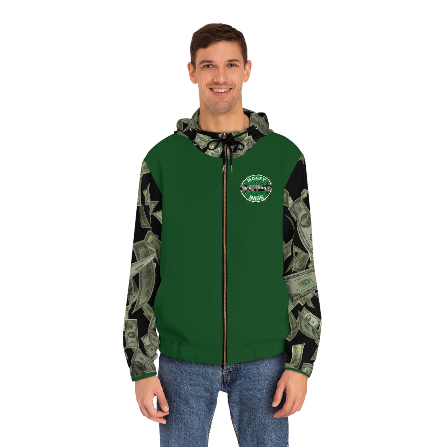 Money bags green and black Men's Full-Zip Hoodie (AOP)