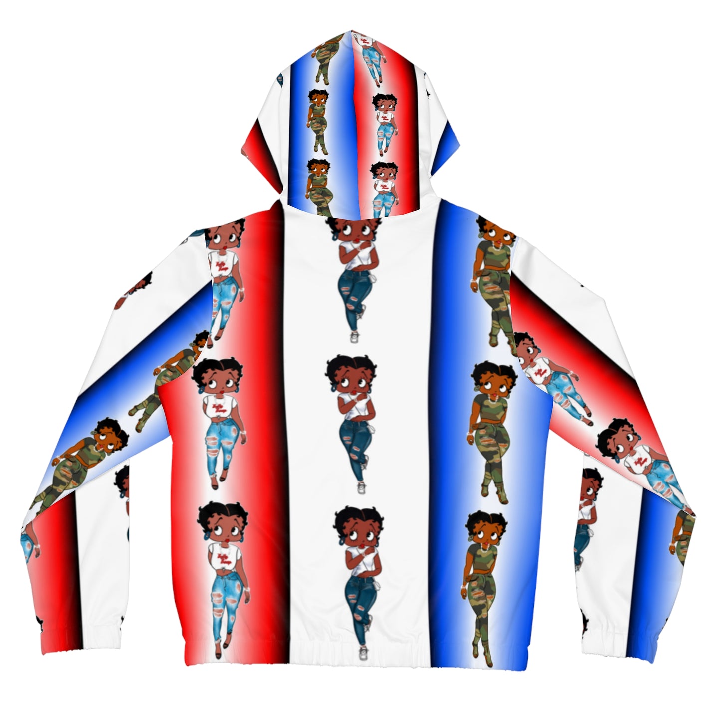 Betty boop red white and blue Womens Full-Zip Hoodie (AOP)
