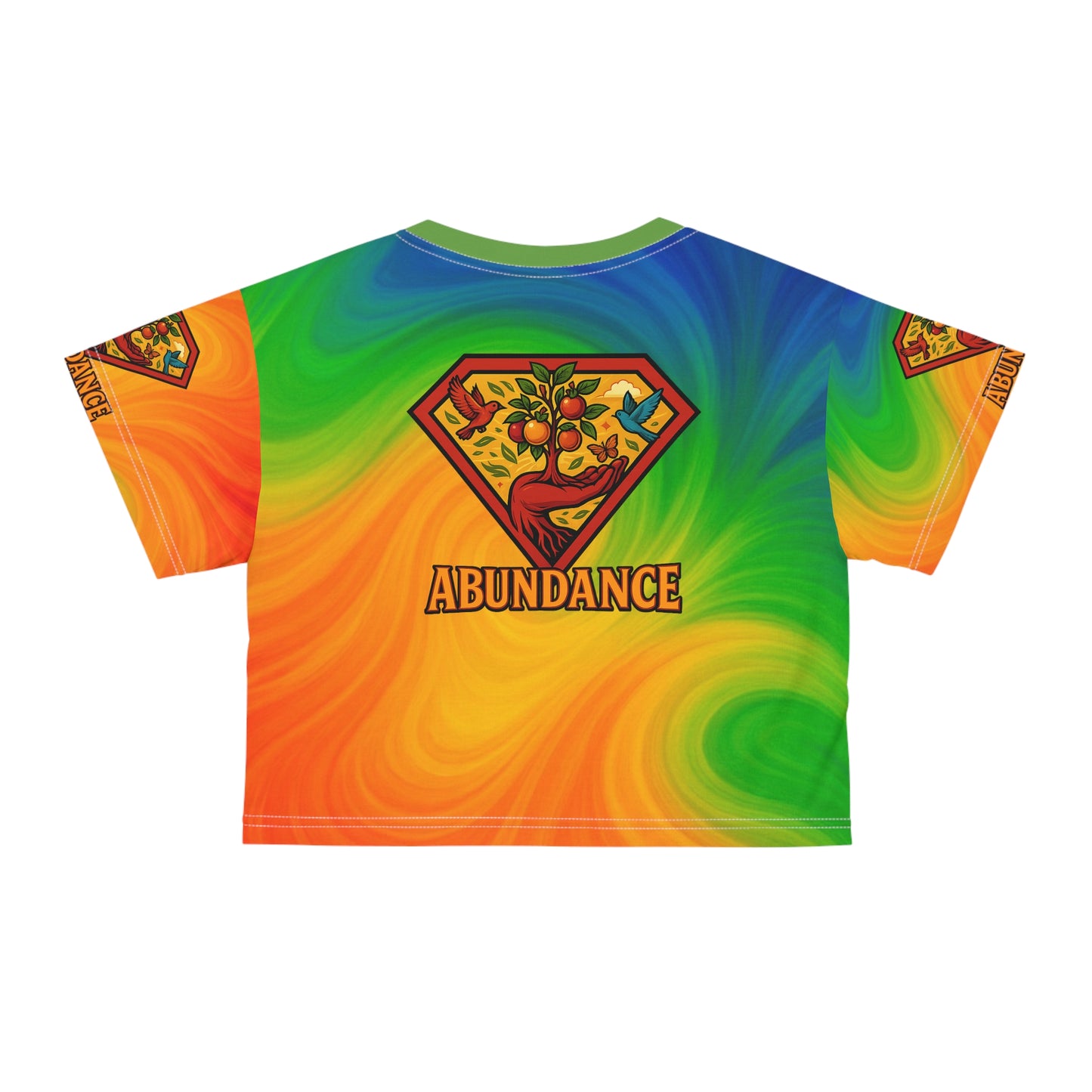 Abundance Vibrant multi colorful Crop Tee, Superhero Style Shirt, Unique Boho Top, Colorful Summer Wear, Gift for Her, Festival Fashion