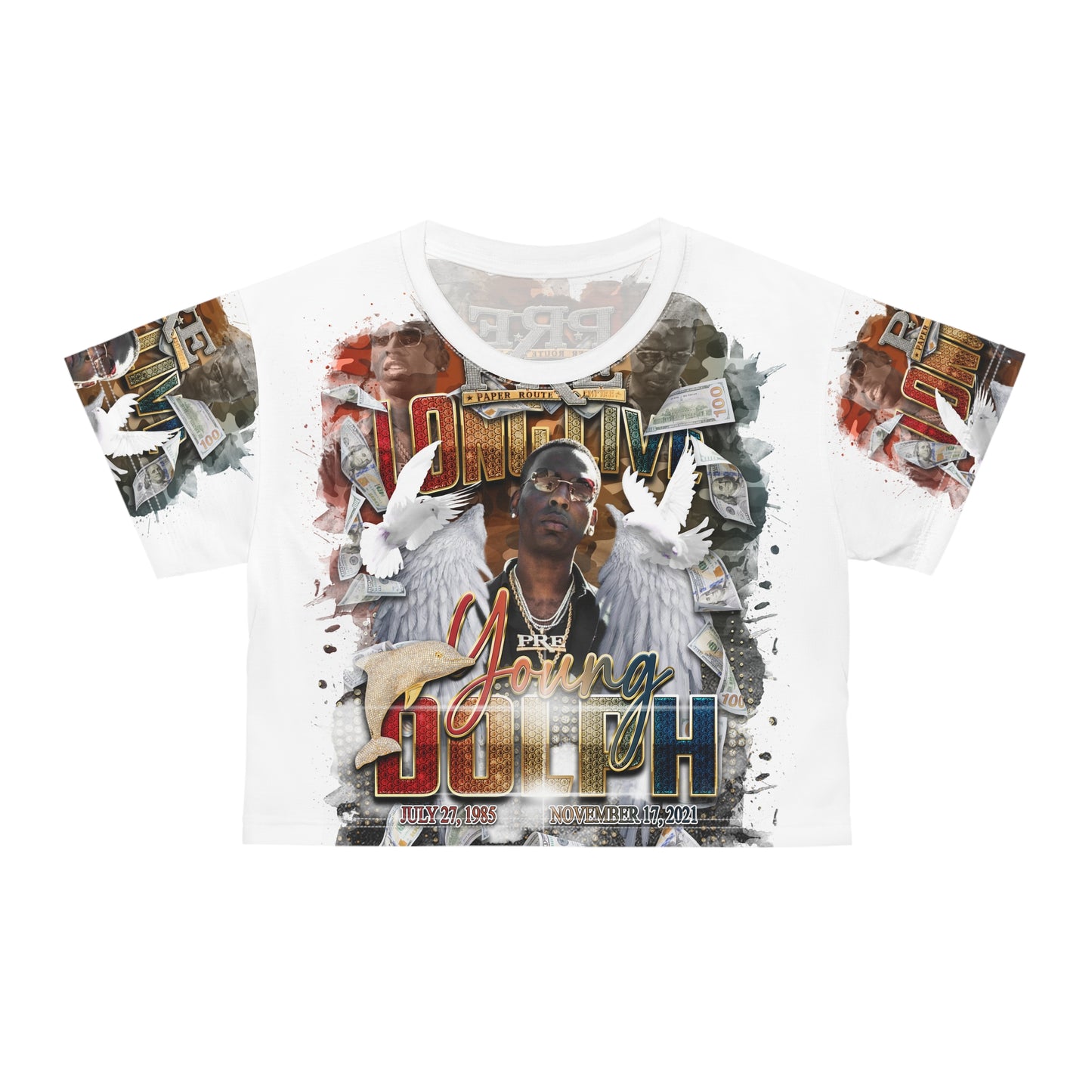 Young Dolph White Crop Tee (AOP)