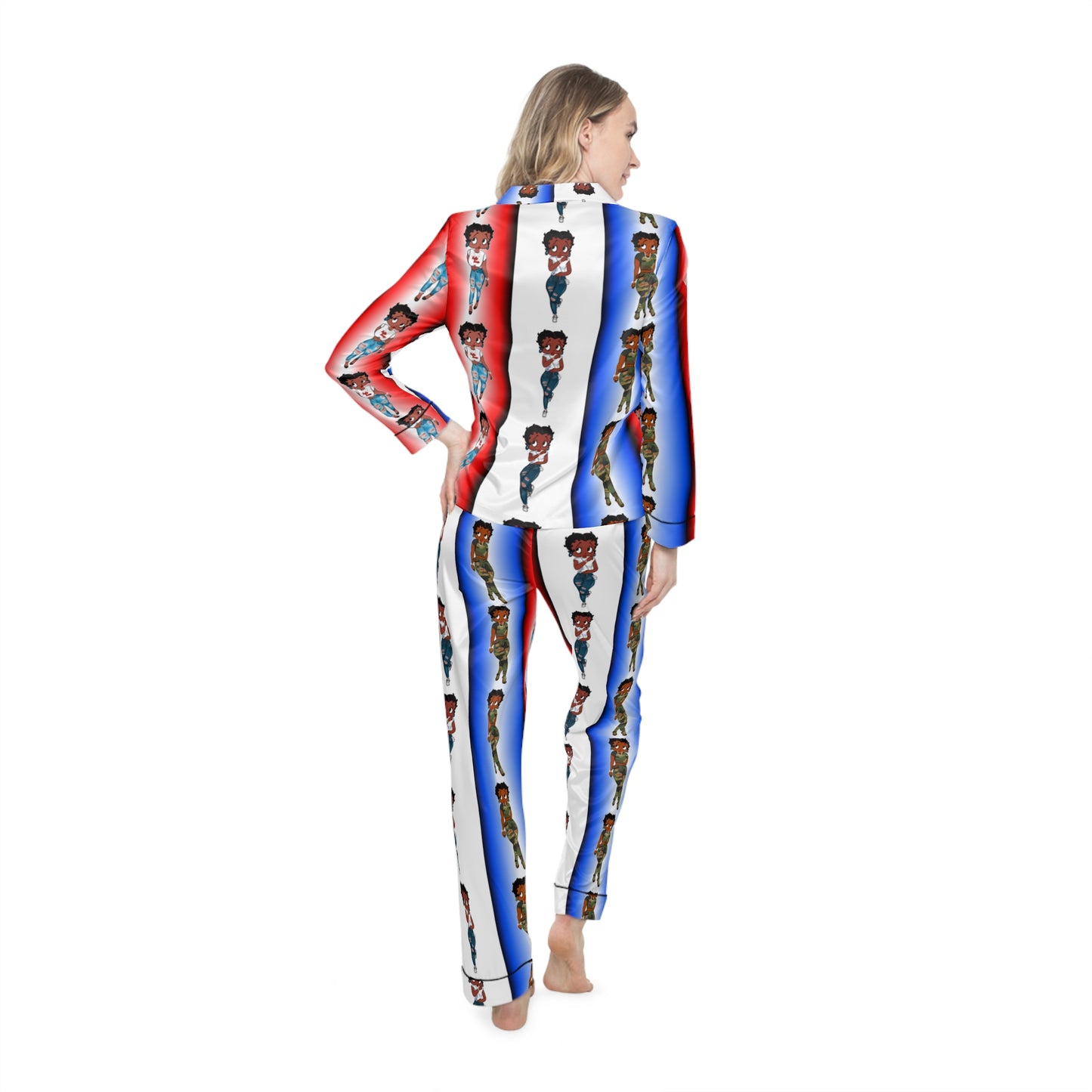 Betty boop red white and blue Women's Satin Pajamas (AOP)