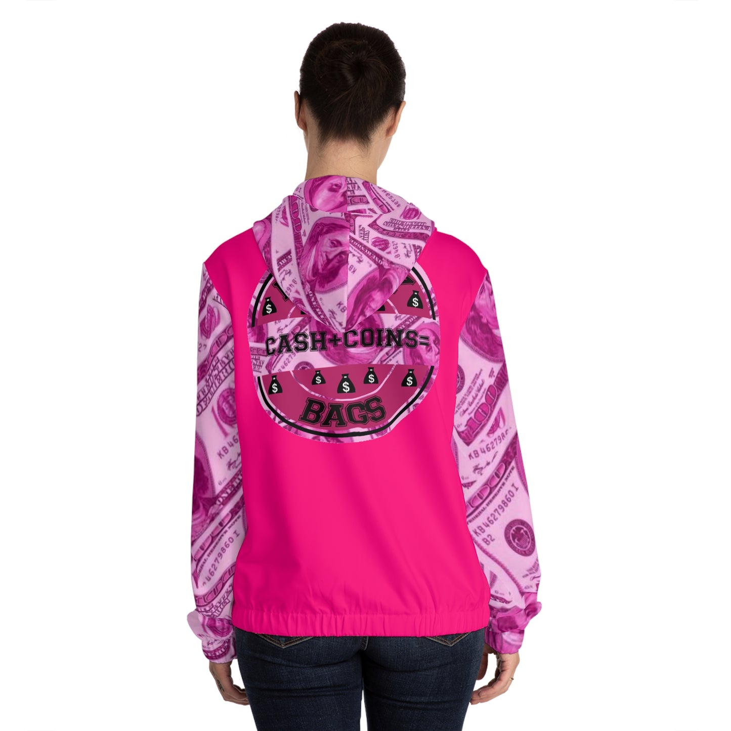 Money bags pink Women’s Full-Zip Hoodie (AOP)