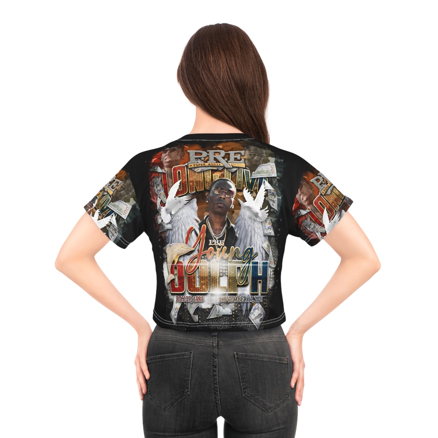 Young Dolph Black Crop Tee (AOP)