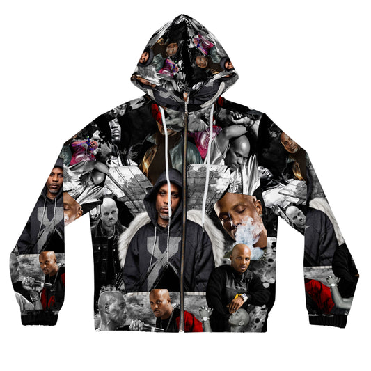 DMX black and gray Womens Full-Zip Hoodie (AOP)