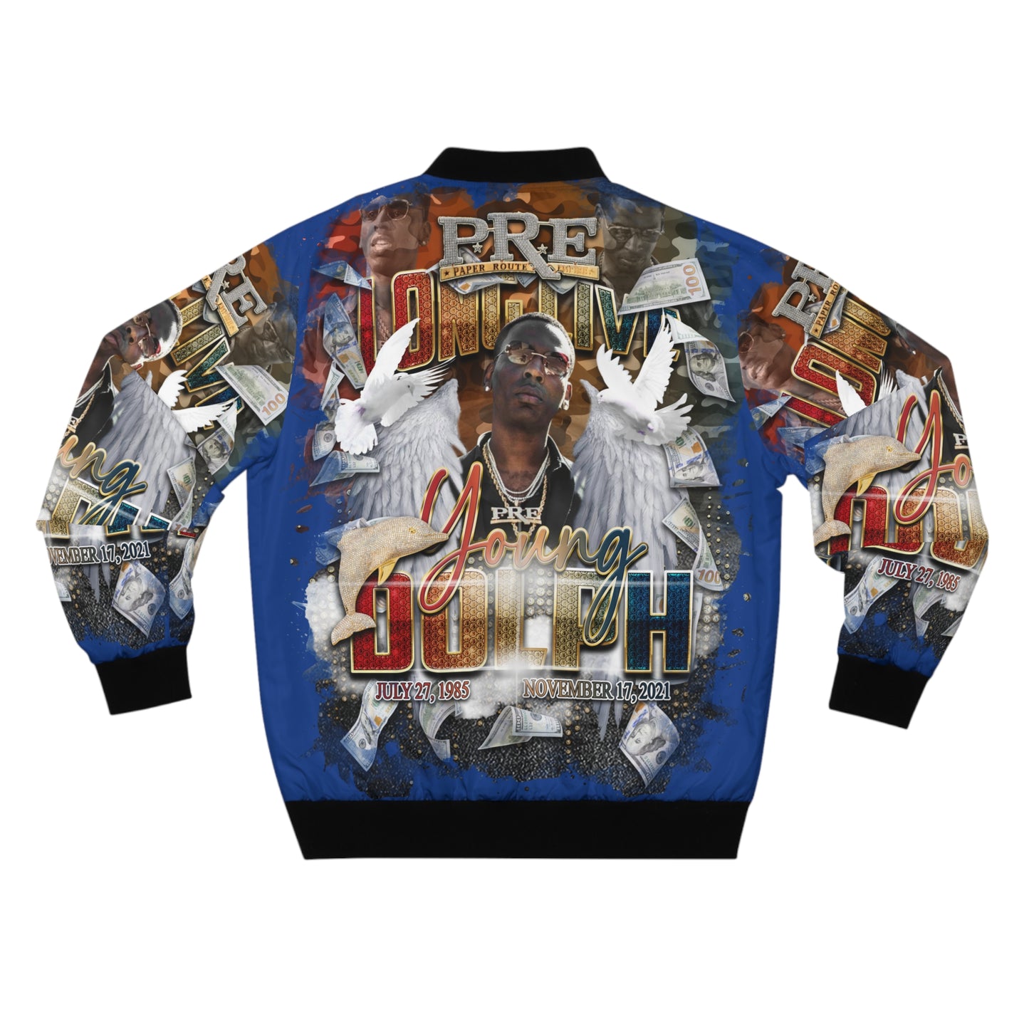 Young Dolph blue multicolor camouflage Men's Bomber Jacket (AOP)
