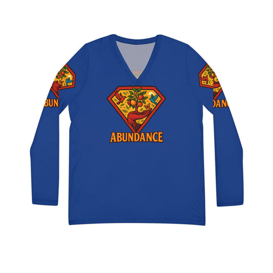 Abundance Long Sleeve V-neck Shirt, Rainbow Vibe Top, Gift for Her, Boho Style Apparel, Positive Energy Wear, Colorful Everyday Fashion