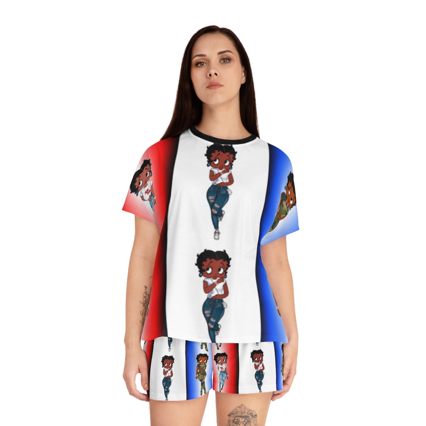 Betty boop red white and blue Women's Short Pajama Set (AOP)