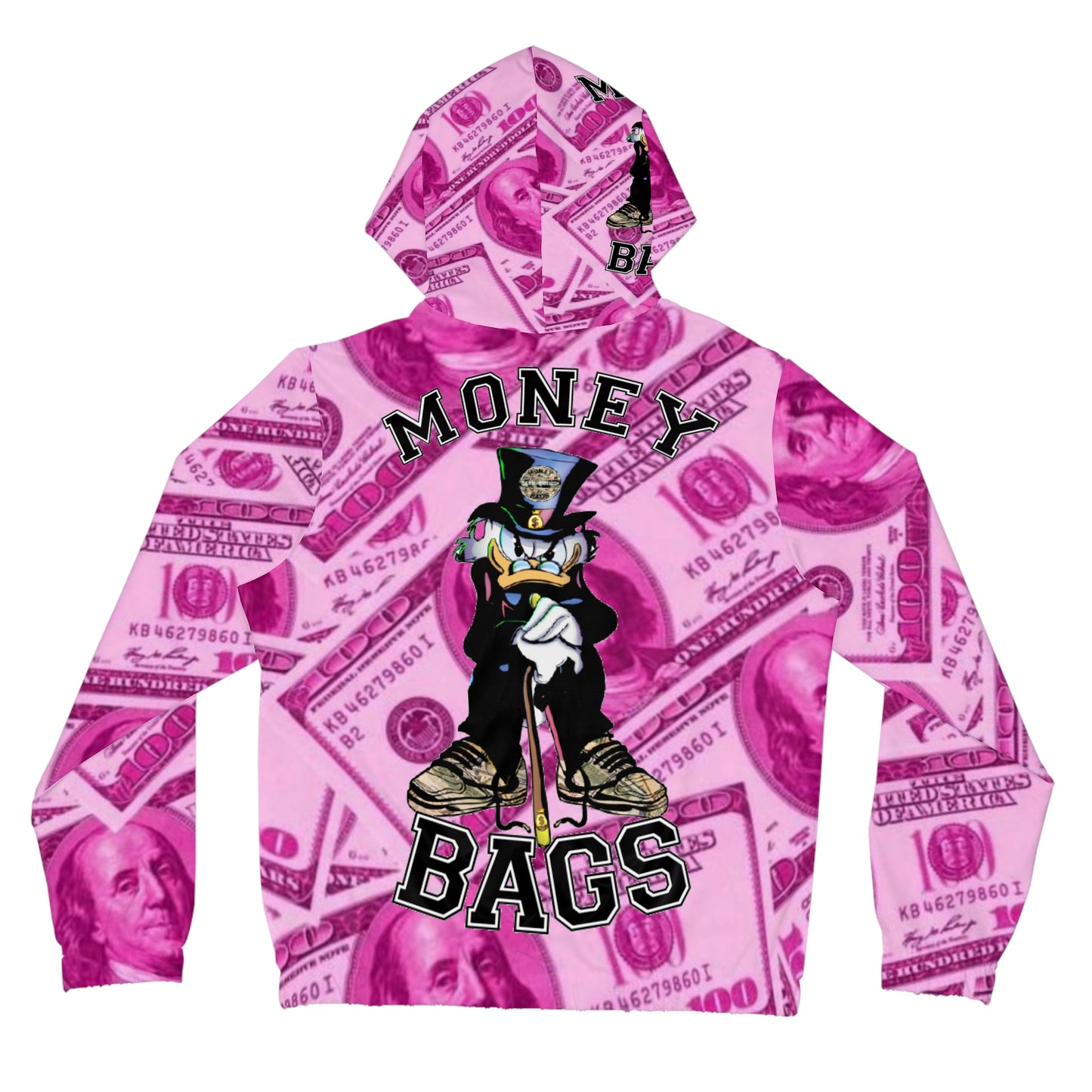 Money bags pink Women’s Full-Zip Hoodie (AOP)