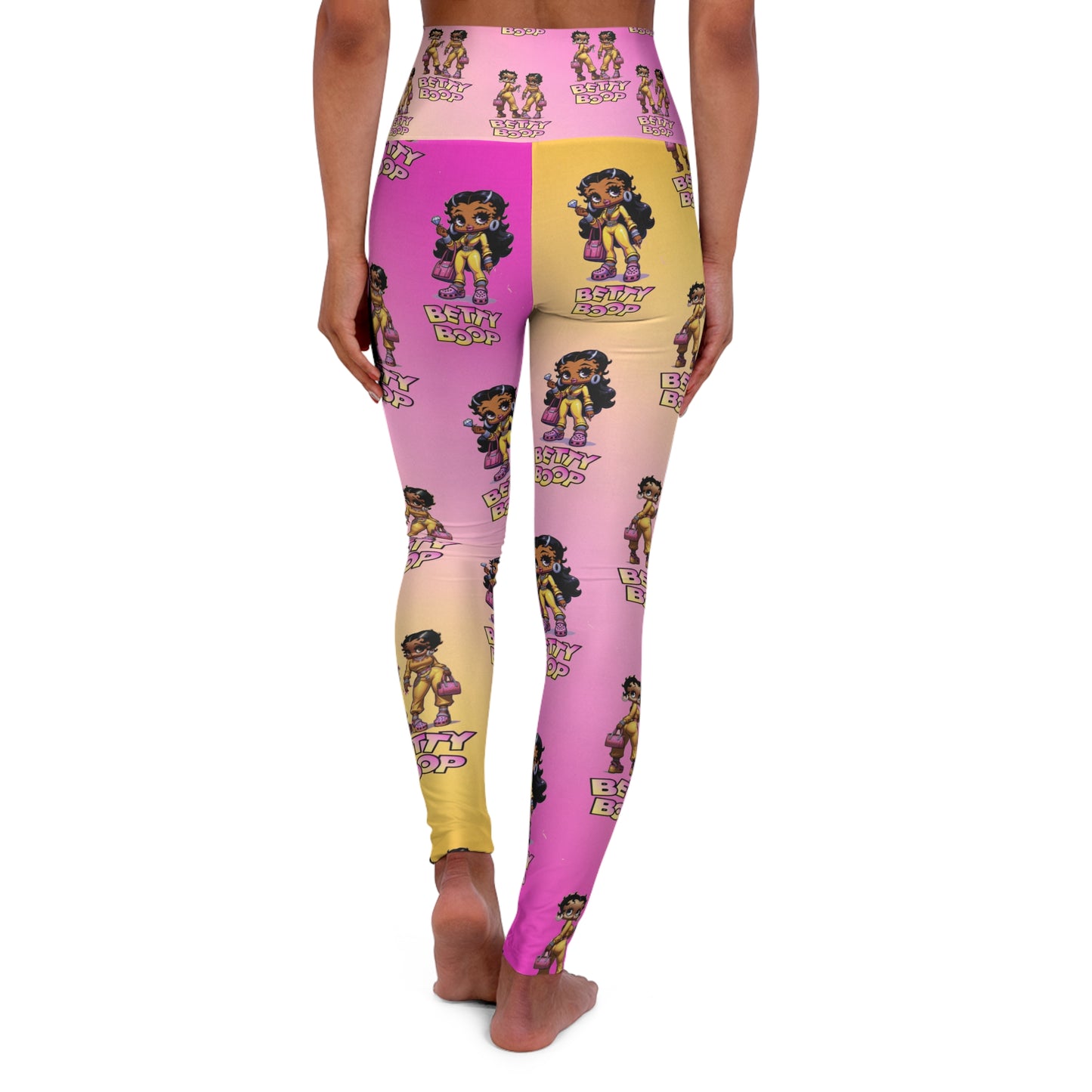 Betty boop pink and yellow High Waisted Yoga Leggings (AOP)