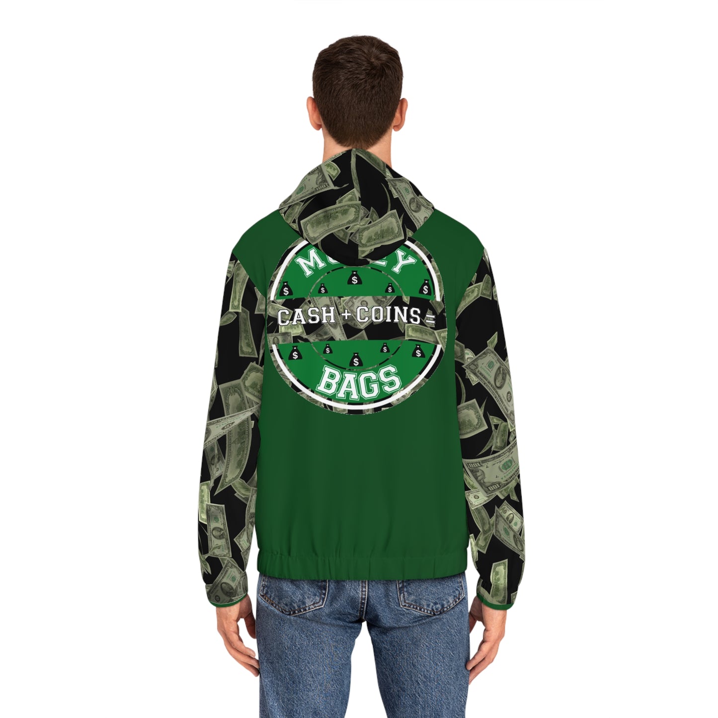 Money bags green and black Men's Full-Zip Hoodie (AOP)