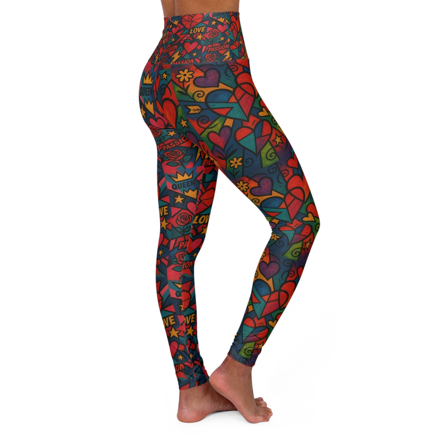 Love, passion, queen Valentine's Day theme Vibrant High Waisted Yoga Leggings, Colorful Activewear, Pilates Pants, Fitness Leggings, Yoga Outfits, Stylish Exercise Clothing