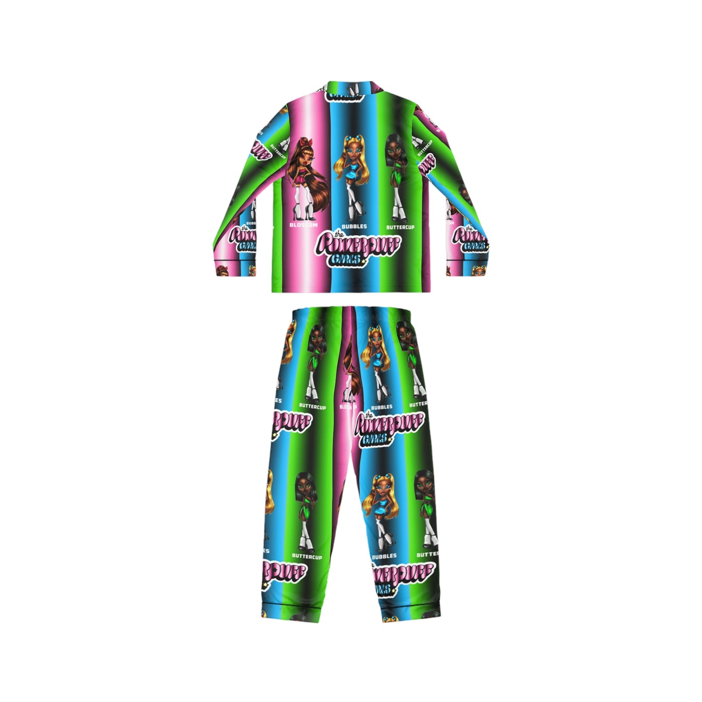 The Powerpuff girls gradient and green and pink Women's Satin Pajamas (AOP)