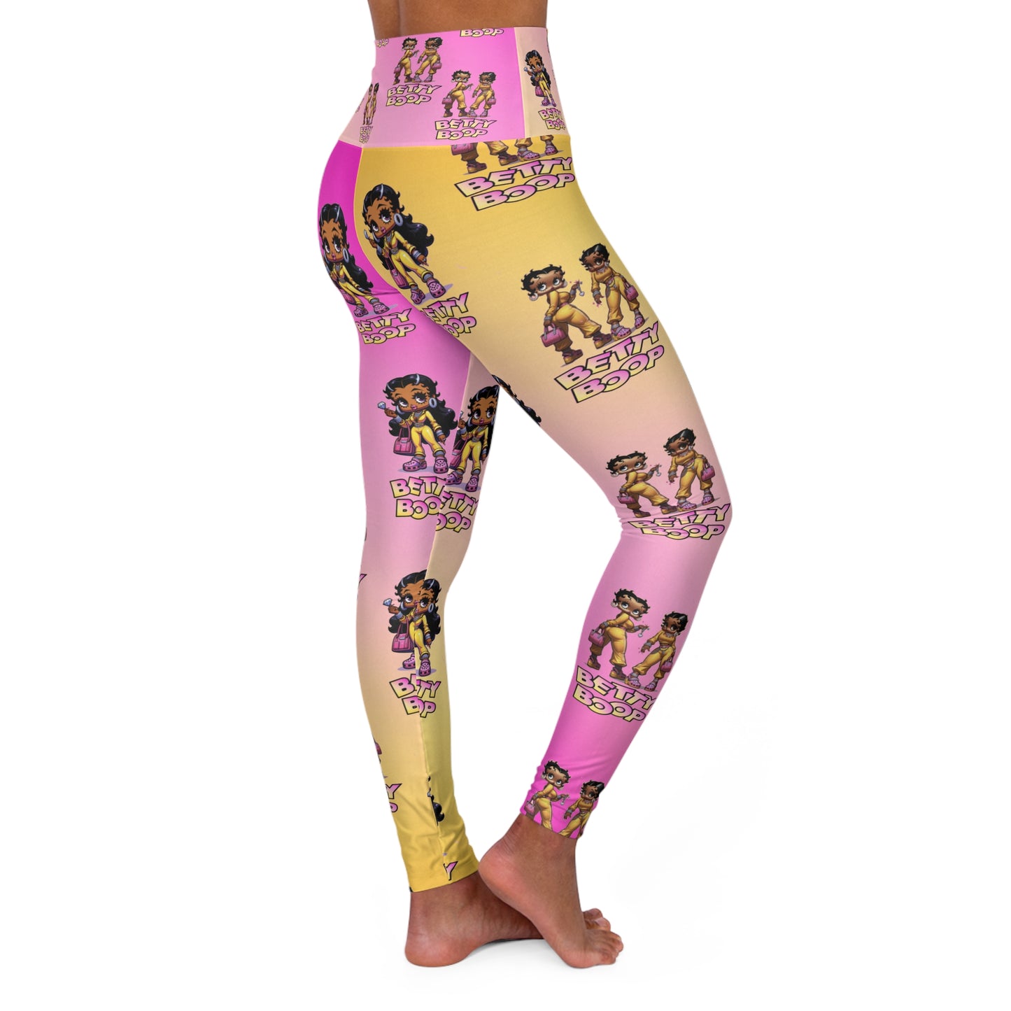 Betty boop pink and yellow High Waisted Yoga Leggings (AOP)