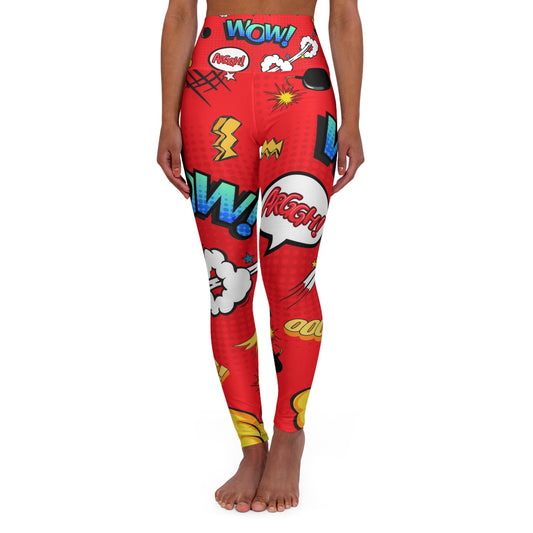 Wow, pow, red High Waisted Yoga Leggings (AOP)