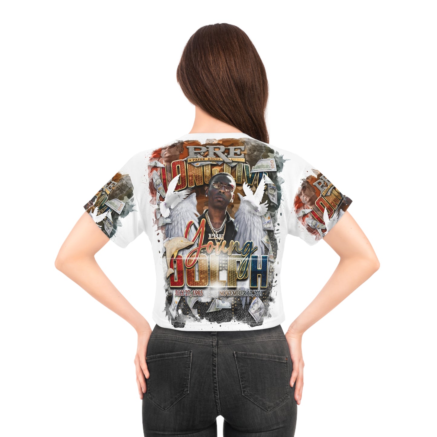 Young Dolph White Crop Tee (AOP)