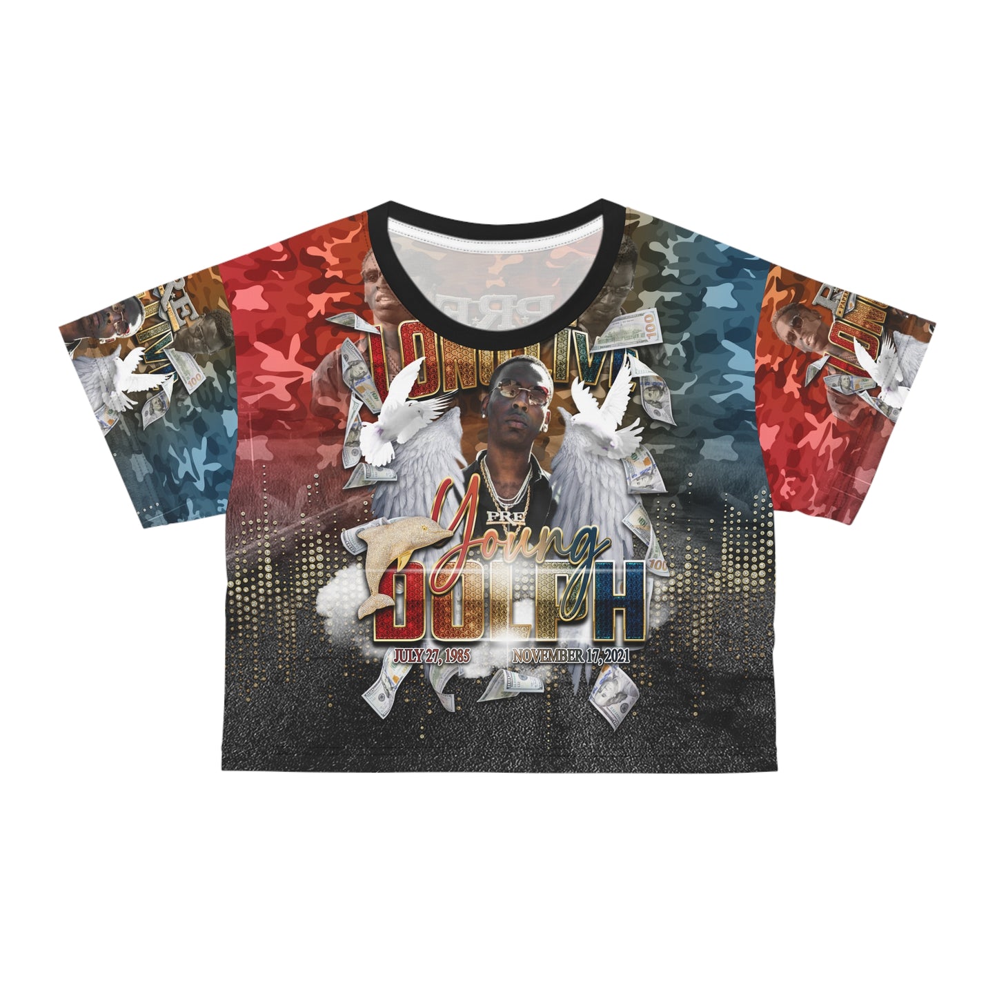 Young Dolph multi-color camouflage  Crop Tee (AOP)