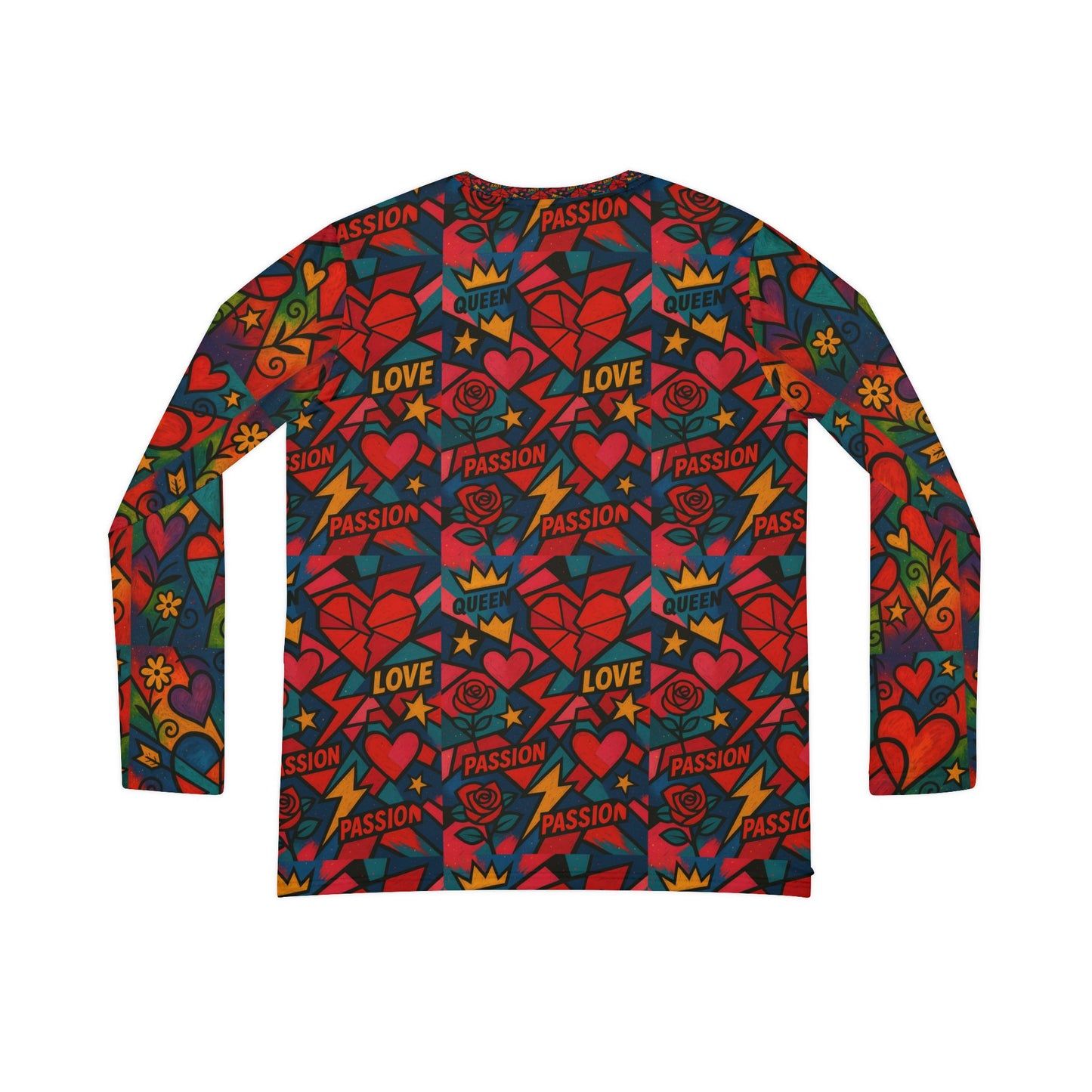 Love ,passion, Queen ,Valentine's Day theme Long Sleeve V-neck Shirt, Rainbow Vibe Top, Gift for Her, Boho Style Apparel, Positive Energy Wear, Colorful Everyday Fashion