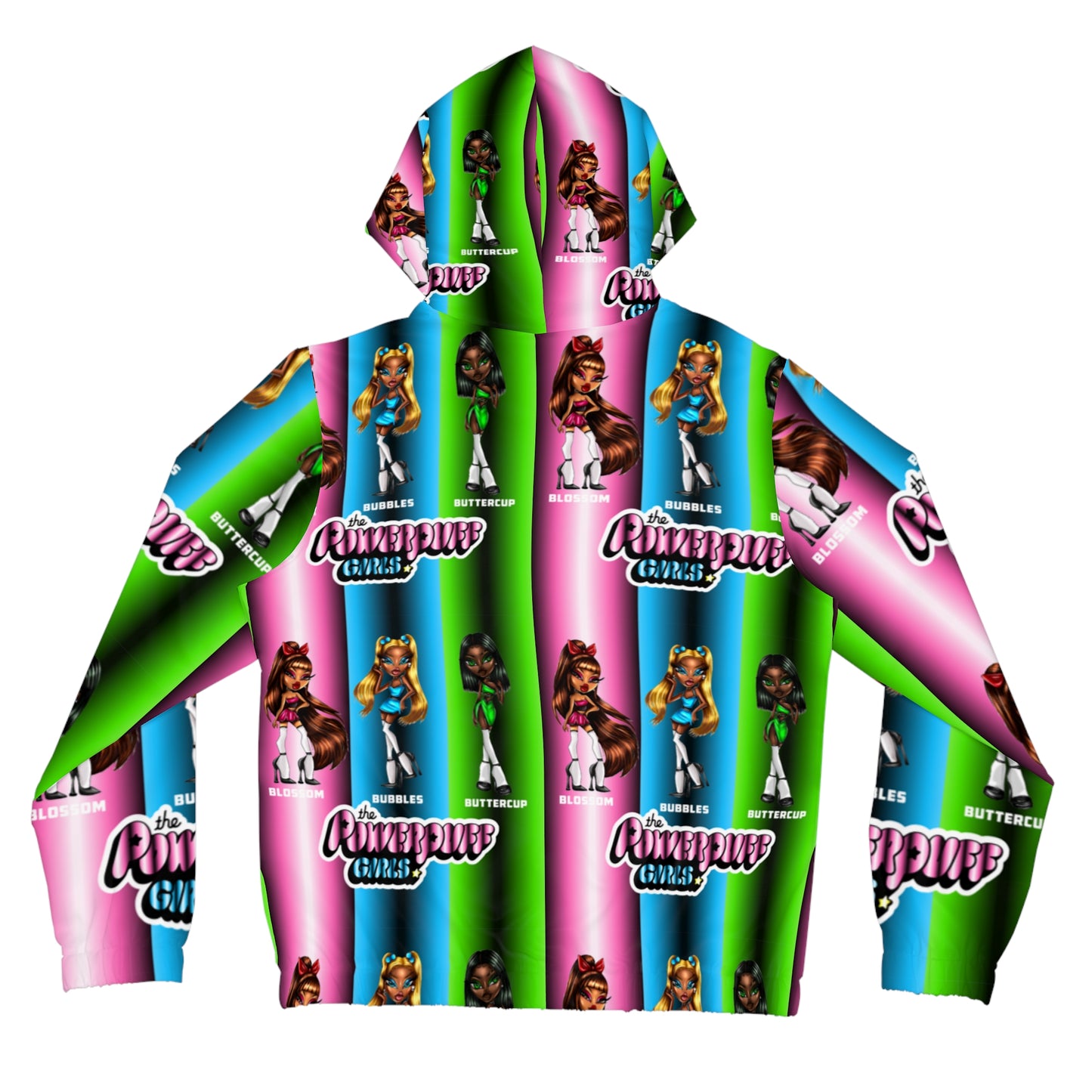 The Powerpuff girls gradient green blue and pink Womens Full-Zip Hoodie (AOP)