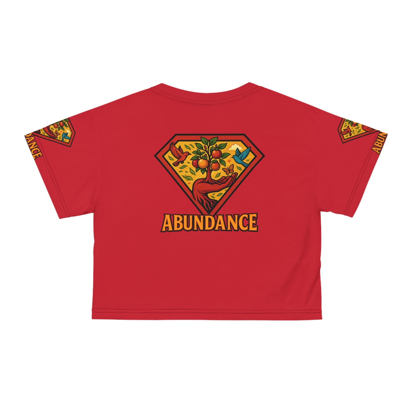 Abundance Vibrant Crop Tee, Superhero Style Shirt, Unique Boho Top, Colorful Summer Wear, Gift for Her, Festival Fashion