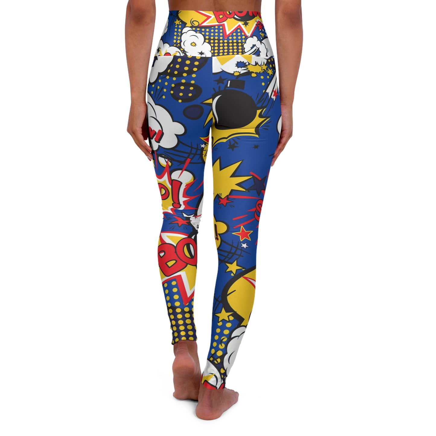 Pow, wow, blue High Waisted Yoga Leggings (AOP)
