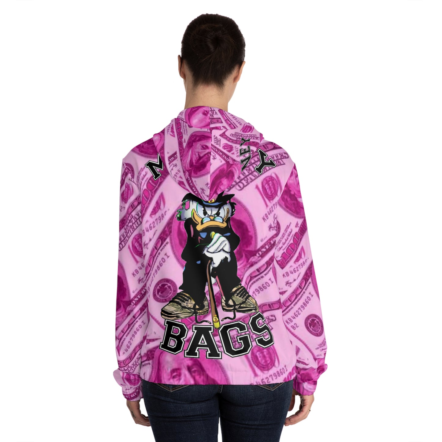Money bags pink Women’s Full-Zip Hoodie (AOP)