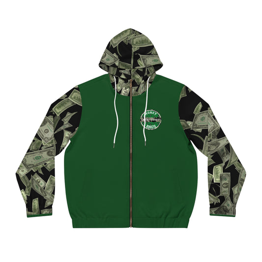 Money bags green and black Men's Full-Zip Hoodie (AOP)