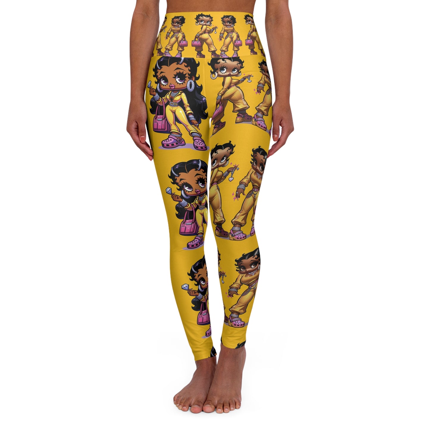 Betty boop yellow and pink High Waisted Yoga Leggings - Fun and Funky Activewear for Fitness, Yoga, Dance, Athleisure, and Everyday Wear