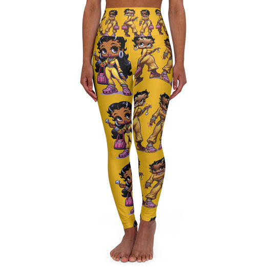 Betty boop yellow and pink High Waisted Yoga Leggings - Fun and Funky Activewear for Fitness, Yoga, Dance, Athleisure, and Everyday Wear