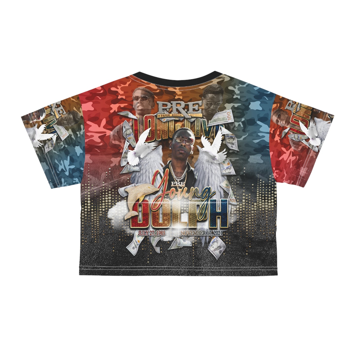 Young Dolph multi-color camouflage  Crop Tee (AOP)