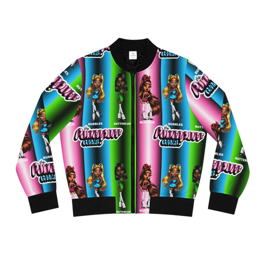 The Powerpuff girls gradient green blue and pink Women's Bomber Jacket (AOP)
