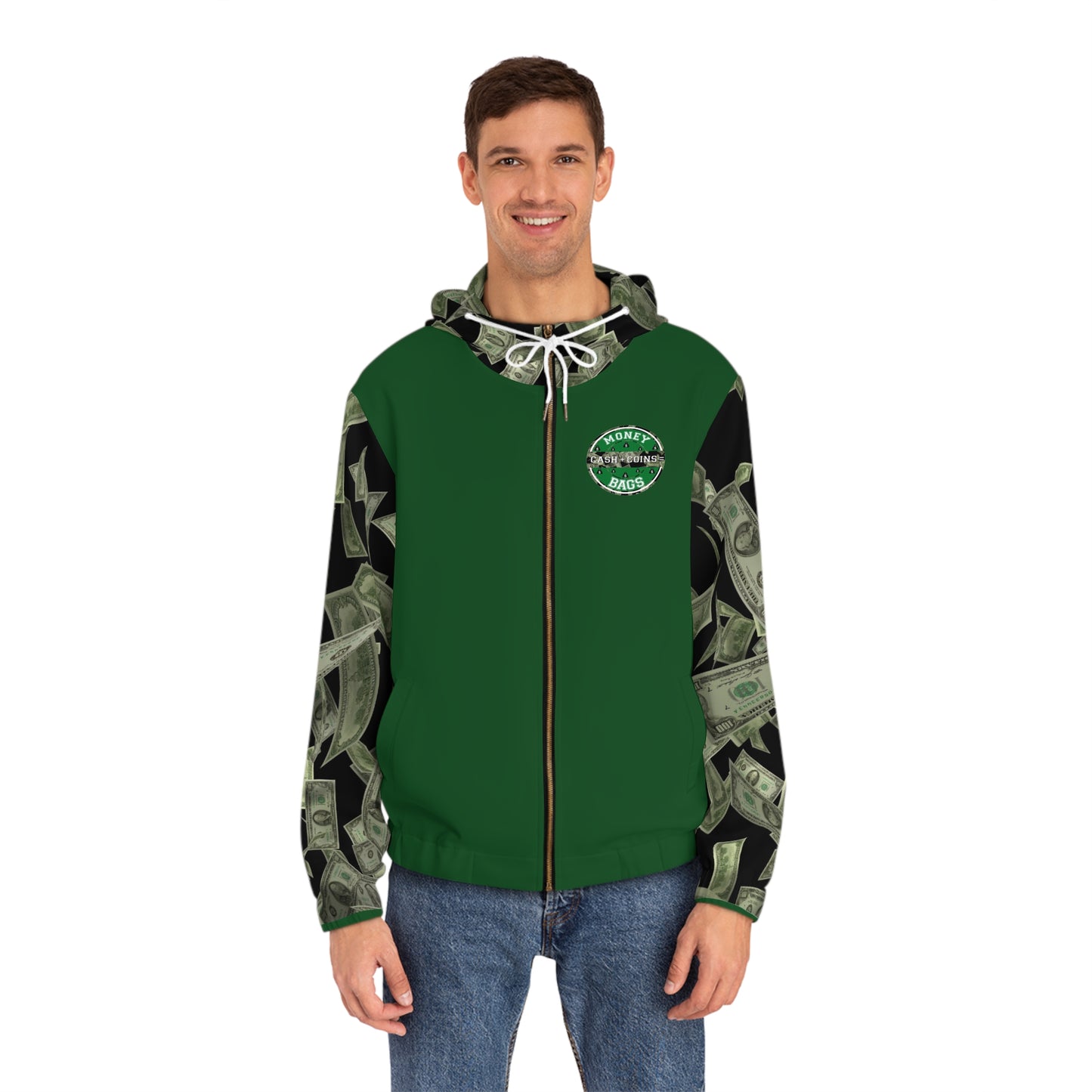 Money bags green and black Men's Full-Zip Hoodie (AOP)