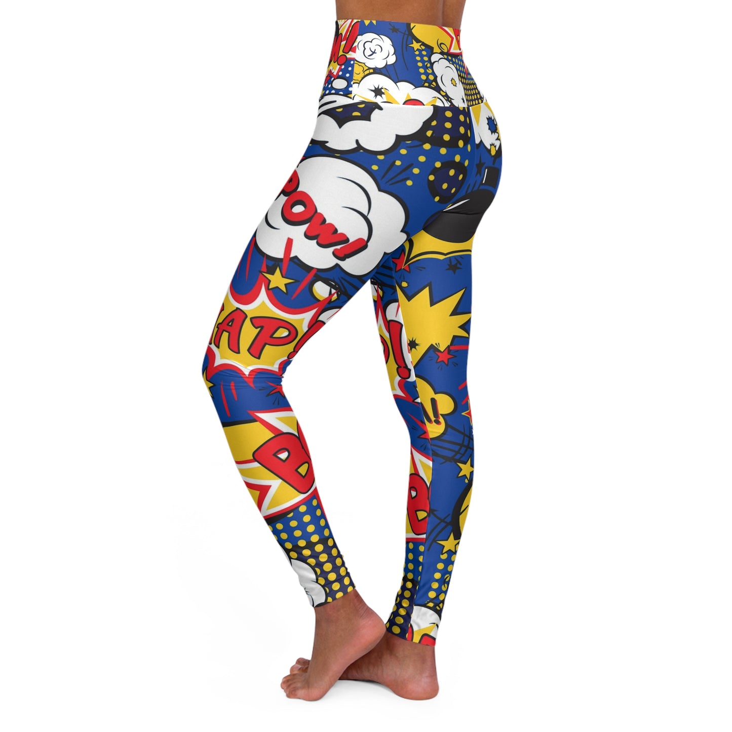 Pow, wow, blue High Waisted Yoga Leggings (AOP)