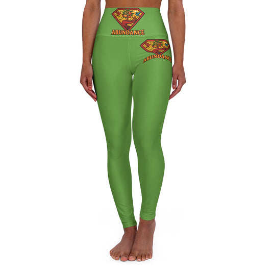 Abundance High Waisted Green Yoga Leggings, Inspirational Activewear, Fitness Leggings, Workout Pants, Gift for Yogis