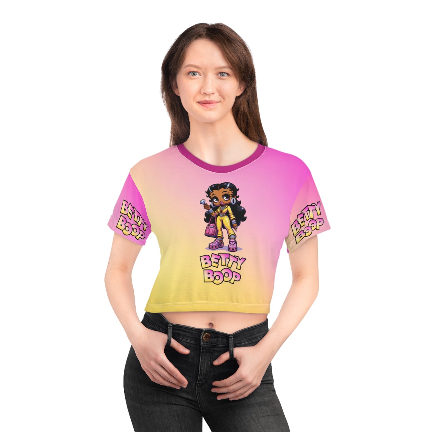 Betty boop pink and yellow Crop Tee (AOP)
