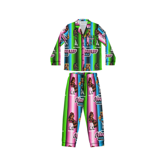 The Powerpuff girls gradient and green and pink Women's Satin Pajamas (AOP)