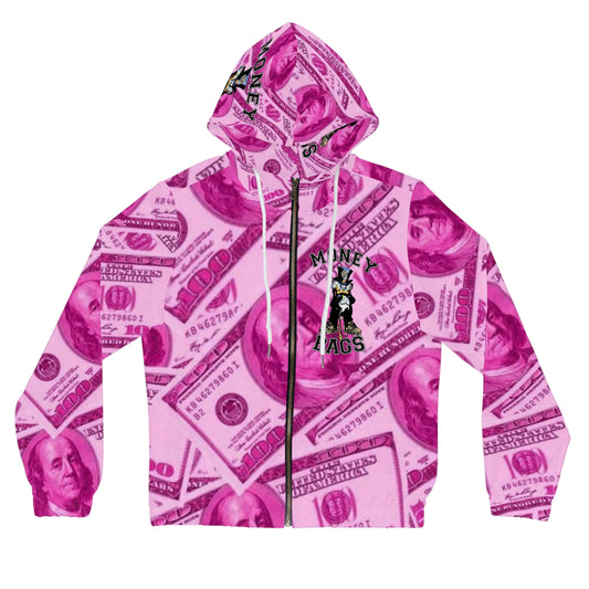 Money bags pink Women’s Full-Zip Hoodie (AOP)