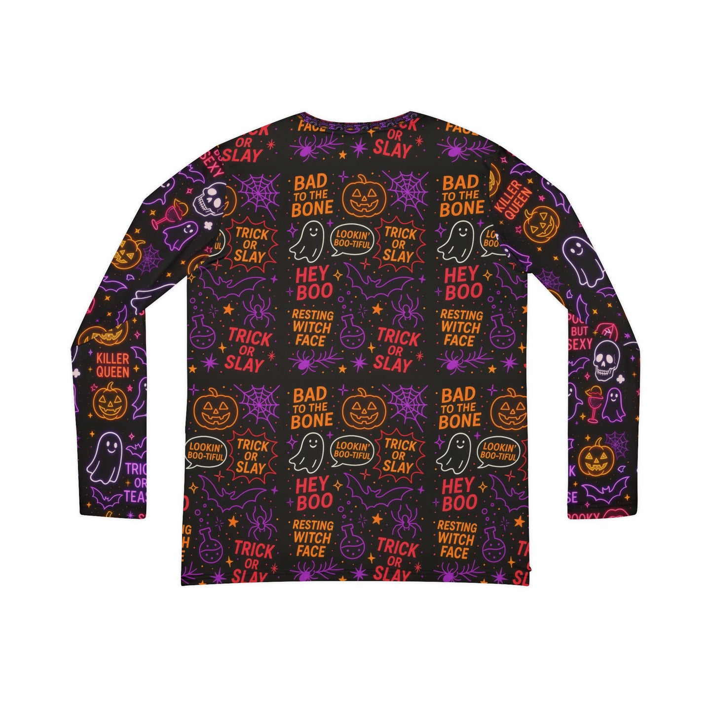 Halloween neon and black theme Women's Long Sleeve Graphic V-Neck Shirt, Fun Comic Pop Art Top, Casual Wear, Gift for Her, Birthday Tee, Statement Shirt