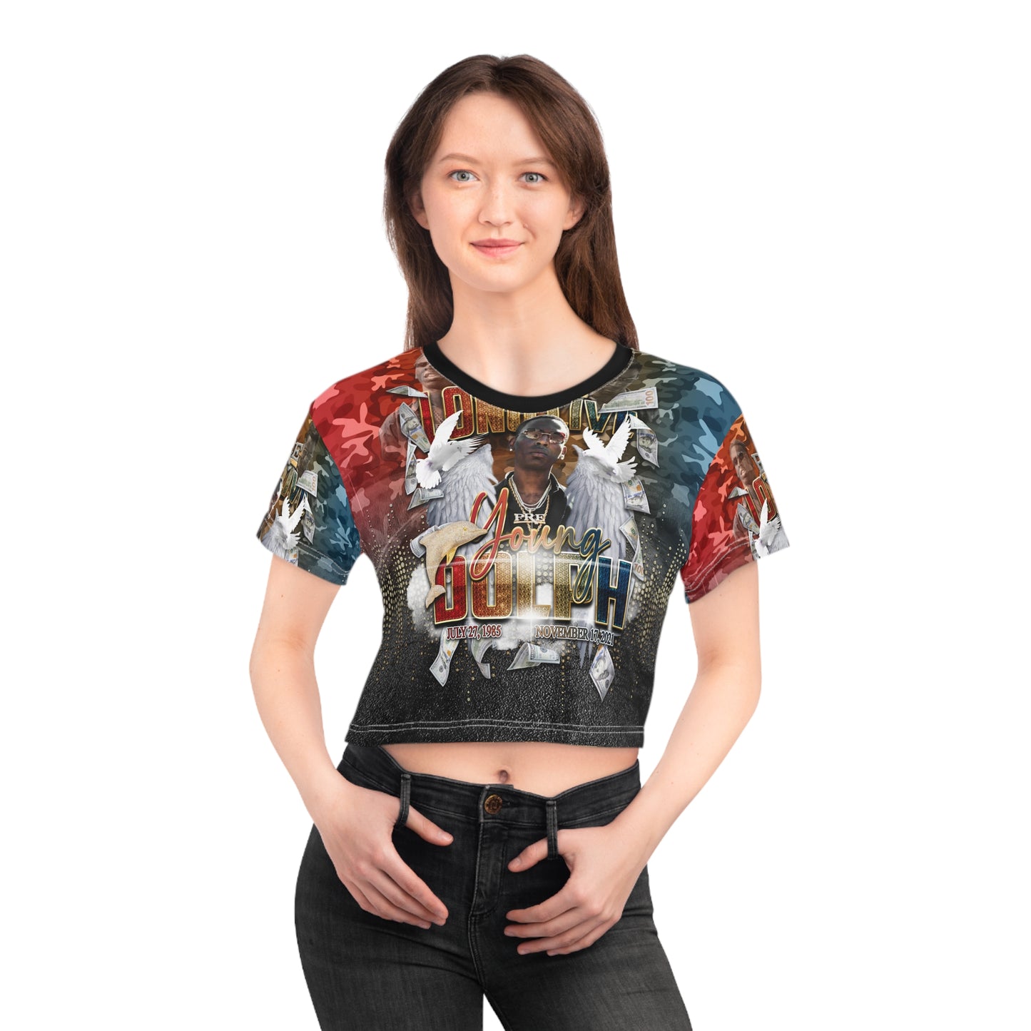 Young Dolph multi-color camouflage  Crop Tee (AOP)