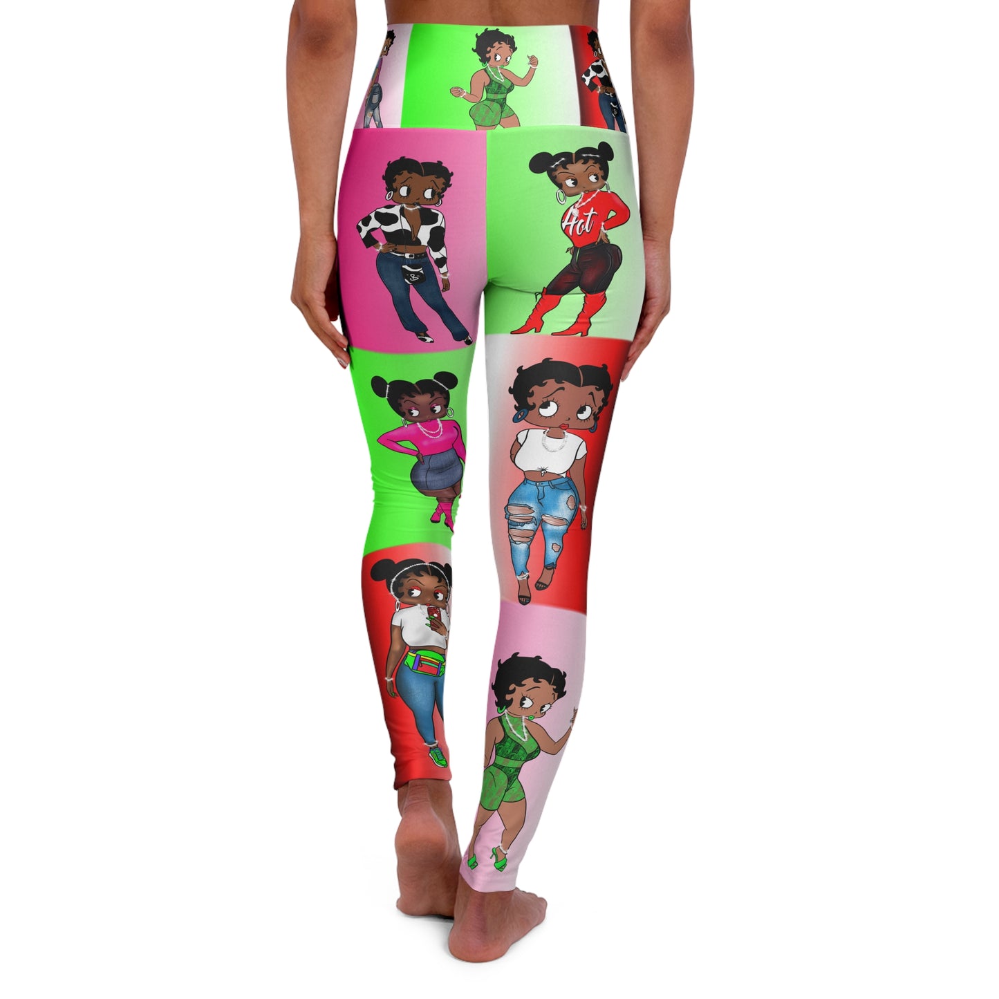 Betty boop pink and neon green High Waisted Yoga Leggings (AOP)