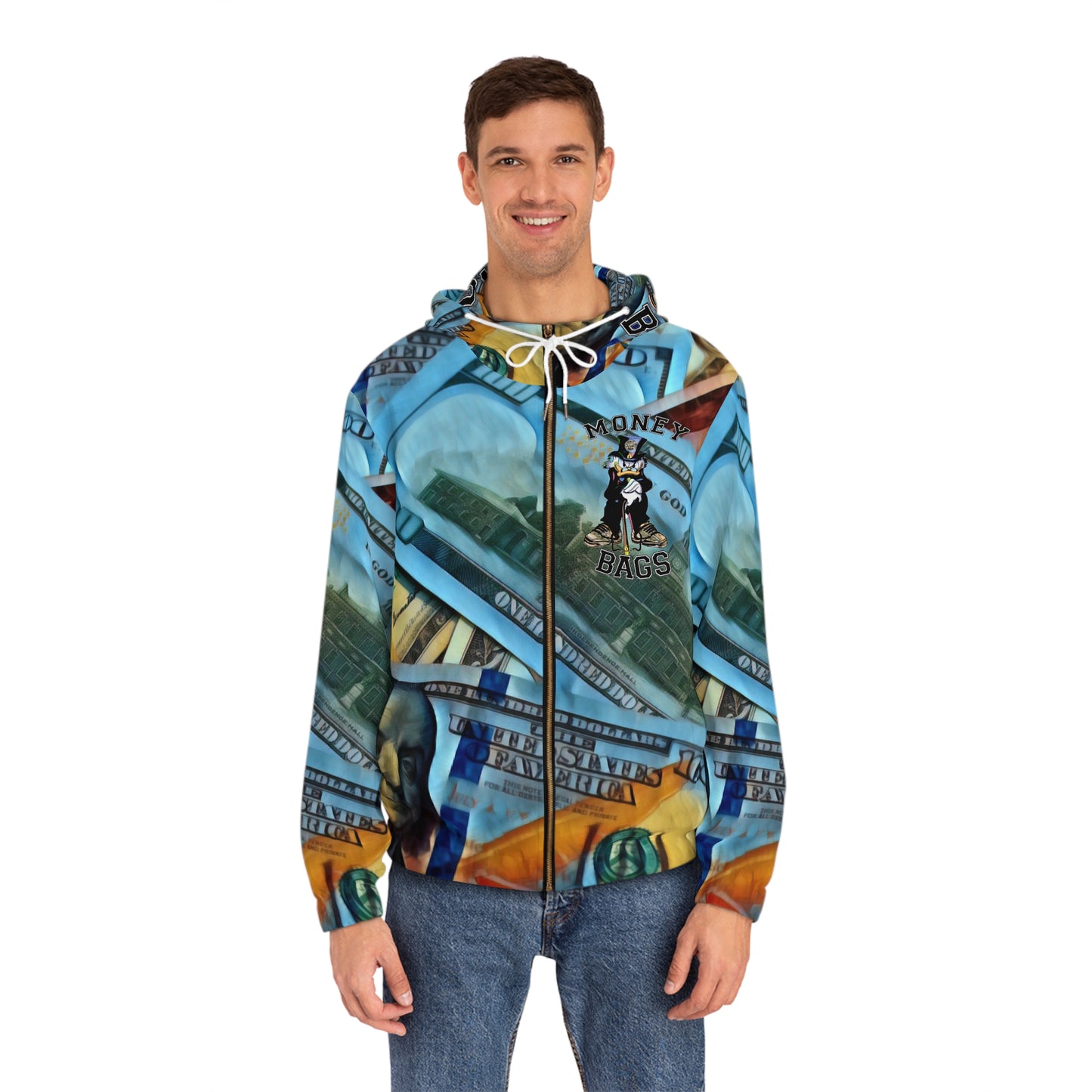 Money bags blue Men's Full-Zip Hoodie (AOP)