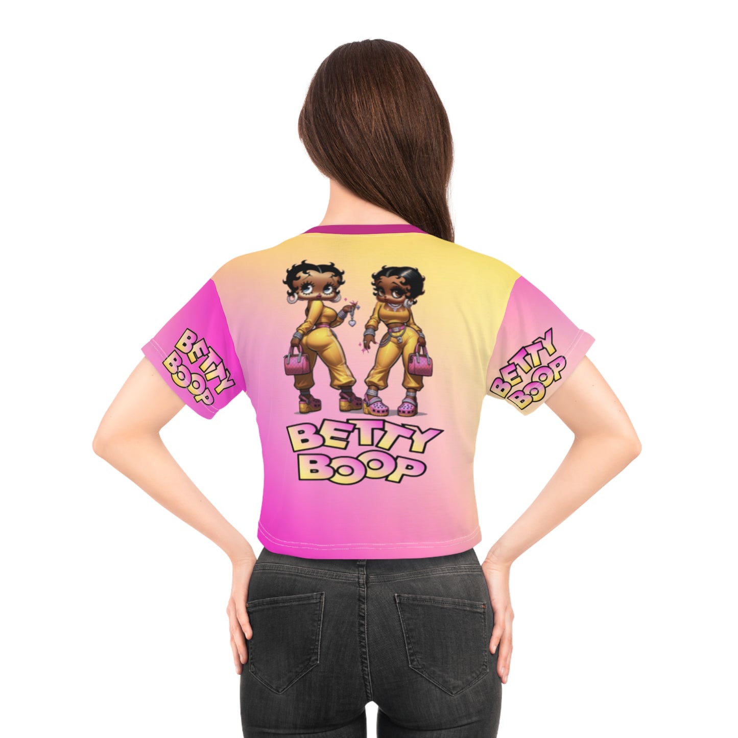 Betty boop pink and yellow Crop Tee (AOP)