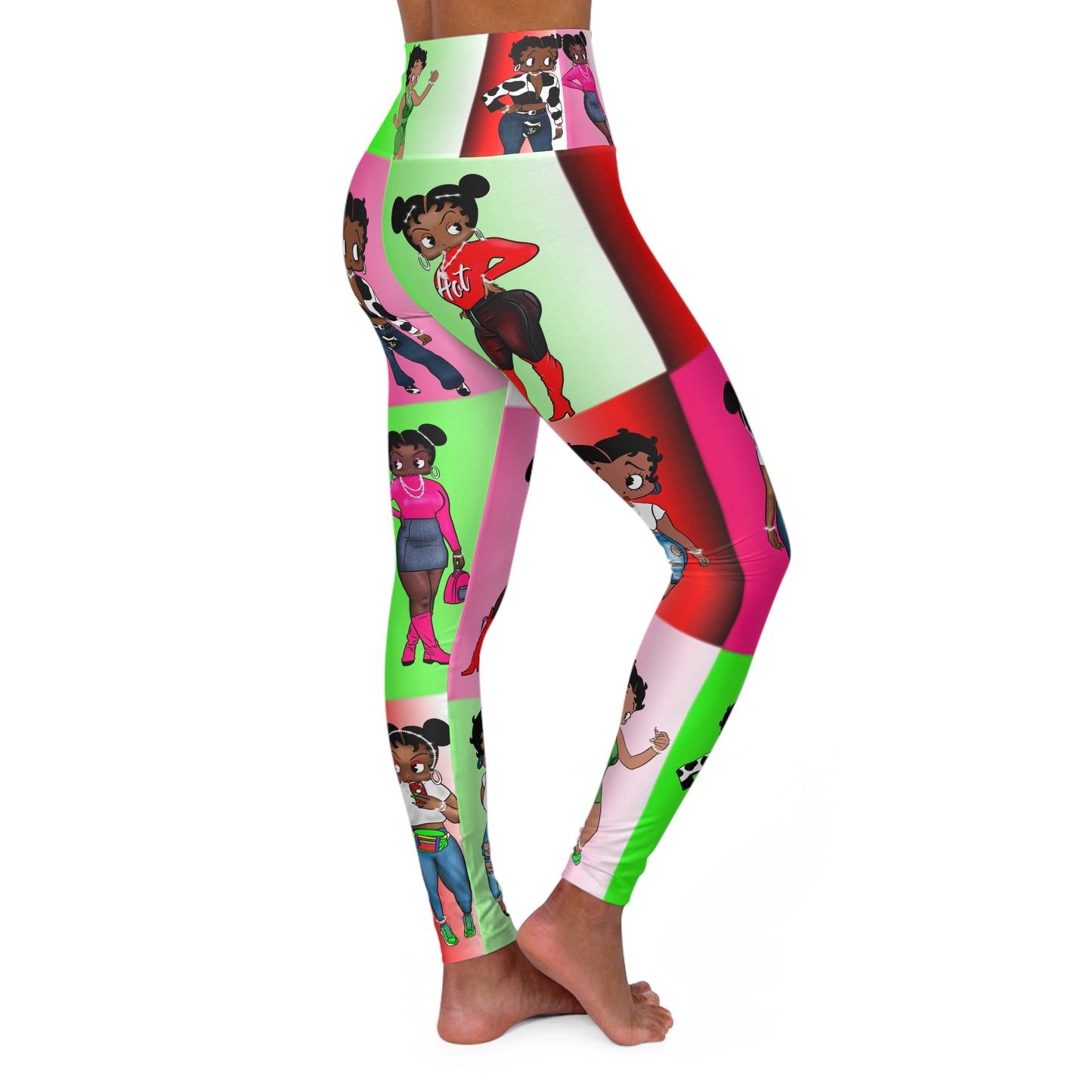 Betty boop pink and neon green High Waisted Yoga Leggings (AOP)