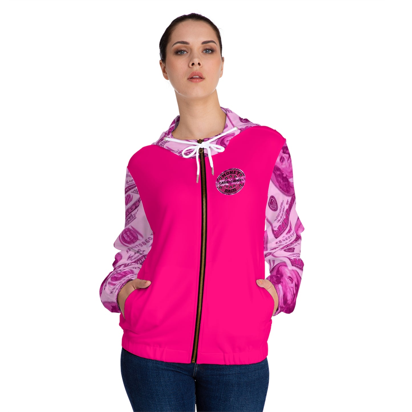 Money bags pink Women’s Full-Zip Hoodie (AOP)