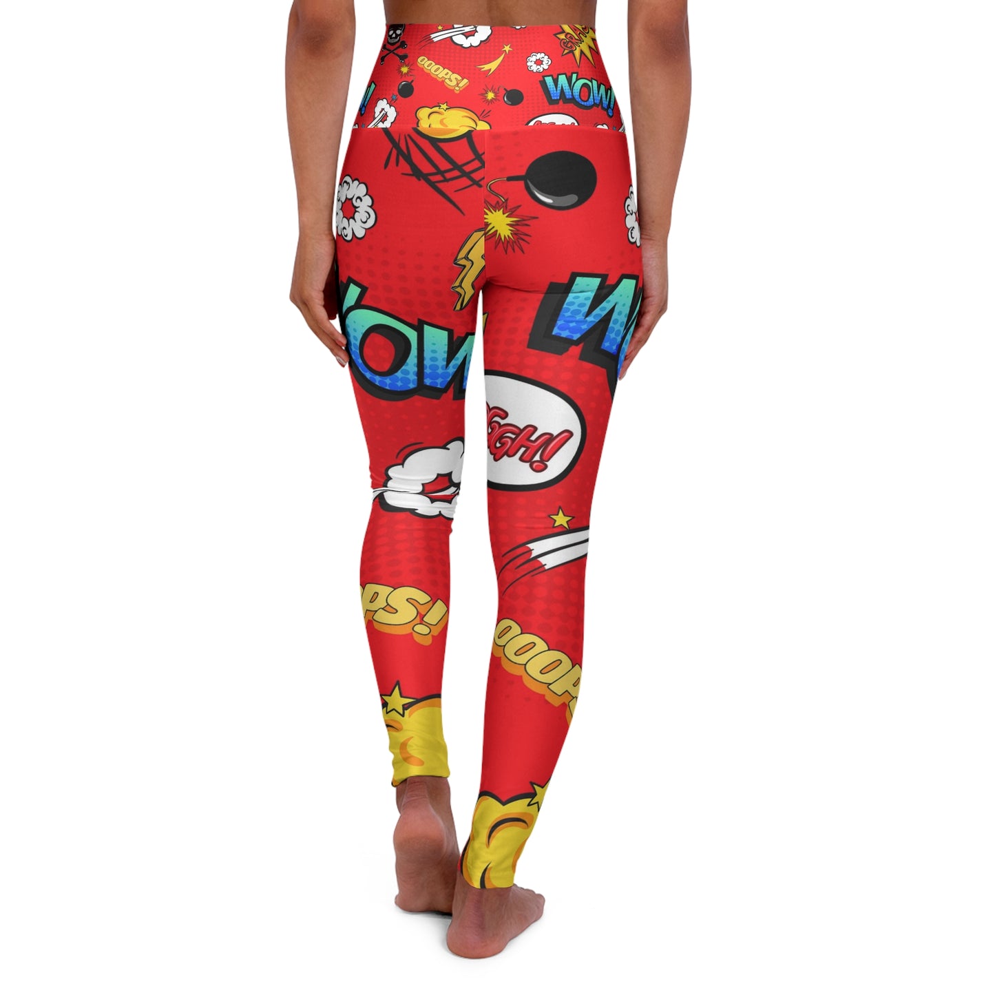 Wow, pow, red High Waisted Yoga Leggings (AOP)