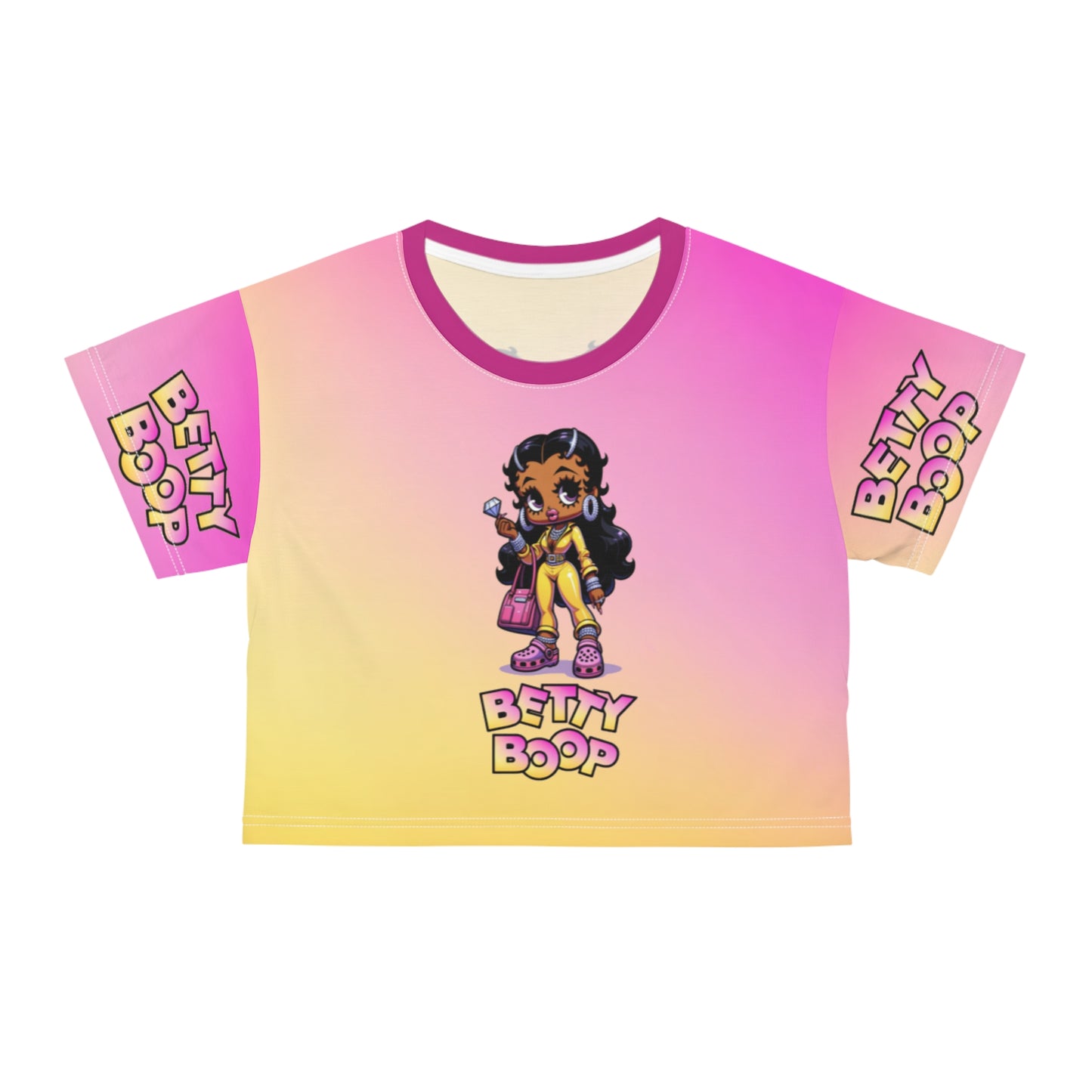 Betty boop pink and yellow Crop Tee (AOP)