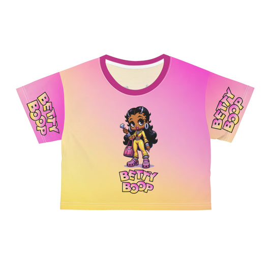Betty boop pink and yellow Crop Tee (AOP)
