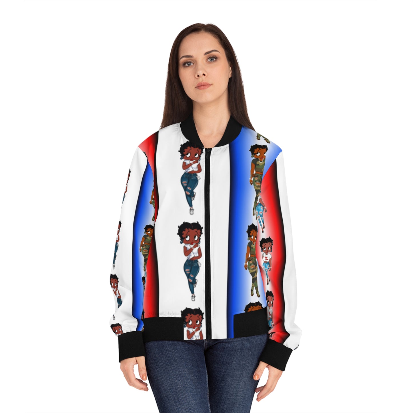 Betty boop red white and blue Women's Bomber Jacket (AOP)