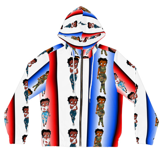 Betty boop red white and blue Womens Full-Zip Hoodie (AOP)