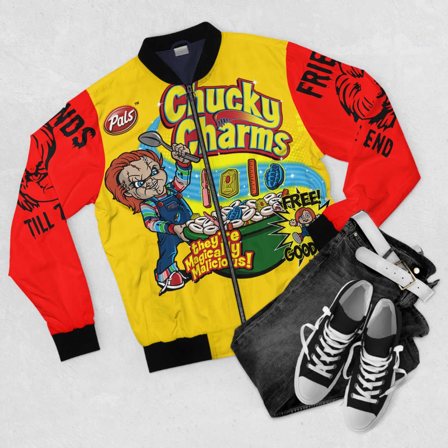Chucky charms yellow and red Men's Bomber Jacket (AOP)